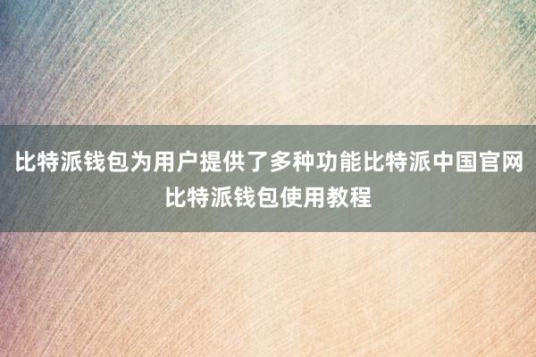 比特派钱包为用户提供了多种功能比特派中国官网比特派钱包使用教程